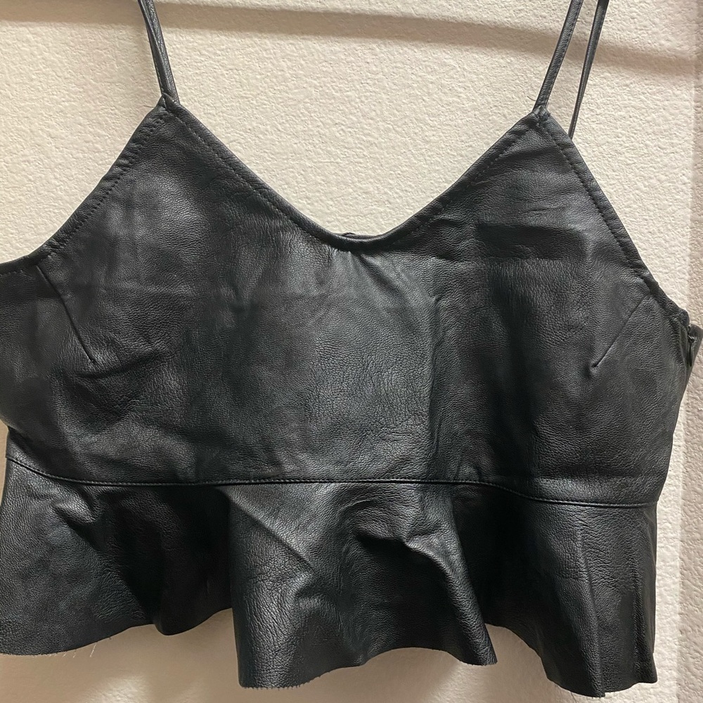 Leather Black Crop Tank